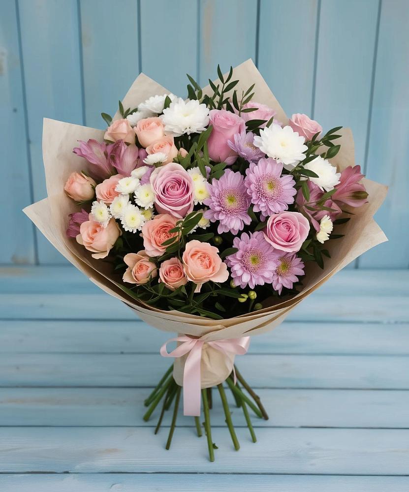 Букет цветов из: Хризантемы, Розы и Альстромерии в Родионово-Несветайской