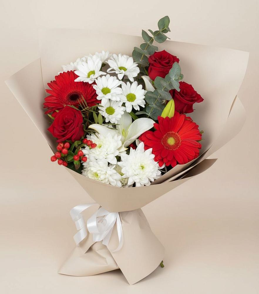 Букет цветов из: Розы, Хризантемы, Герберы и Лилии в Родионово-Несветайской