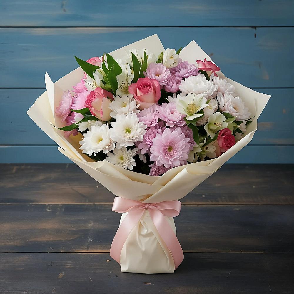 Букет цветов из: Хризантемы, Альстромерии и Розы в Родионово-Несветайской